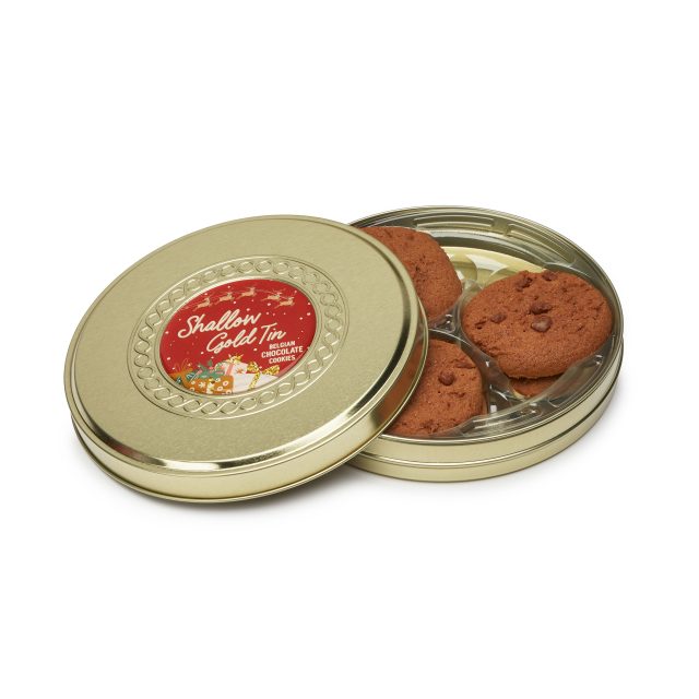 Winter Collection – Shallow Gold Treat Tin – Belgian Chocolate Cookies