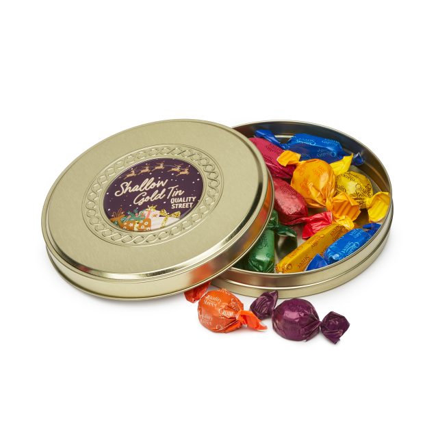 Winter Collection – Shallow Gold Treat Tin – Quality Street